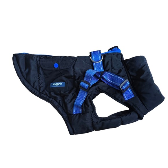 2 pack NAUTICA dog harness & puffer jacket s in red black blue zips up cozy - Picture 4 of 5